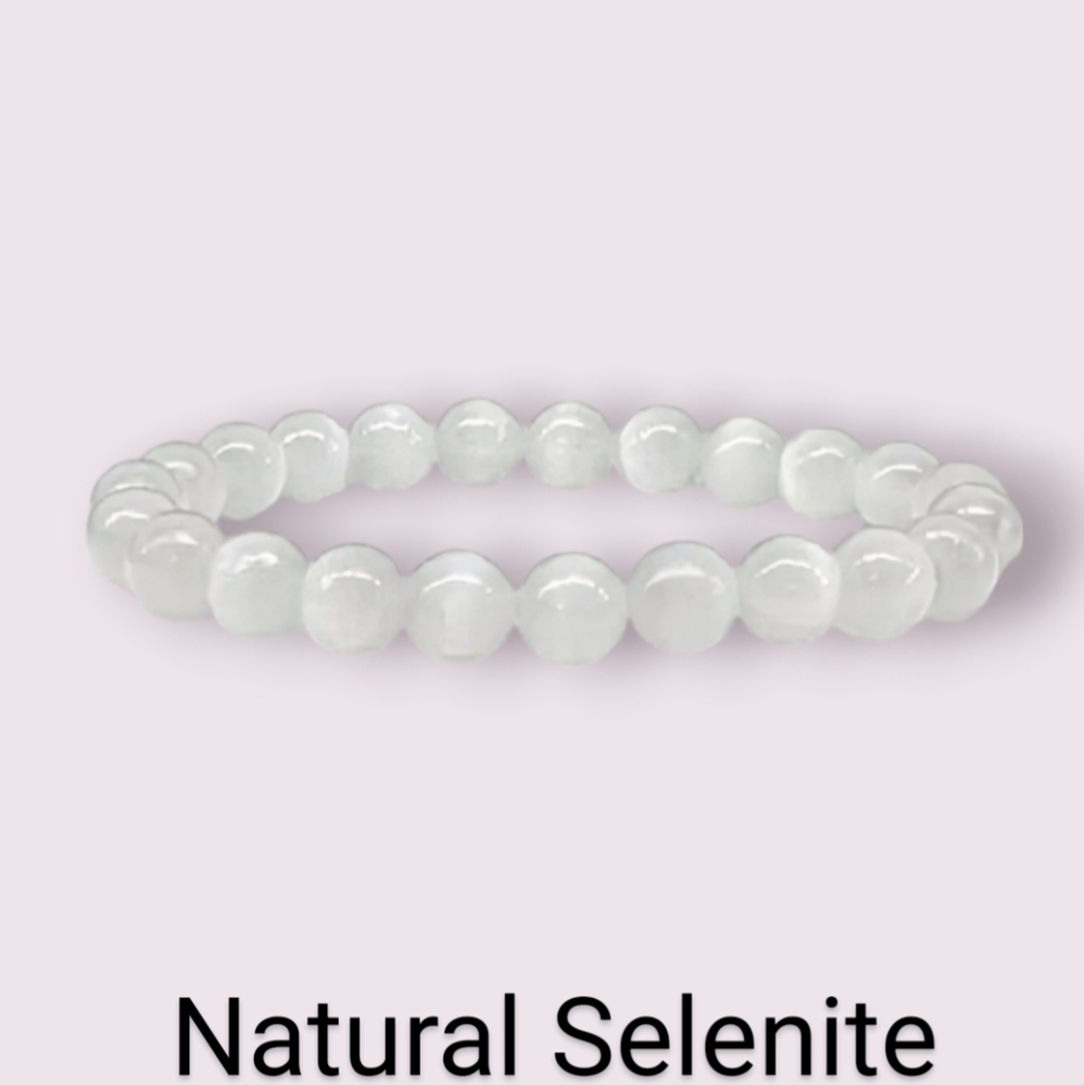 Handmade Natural Selenite 8mm Beaded Stretchable Bracelet